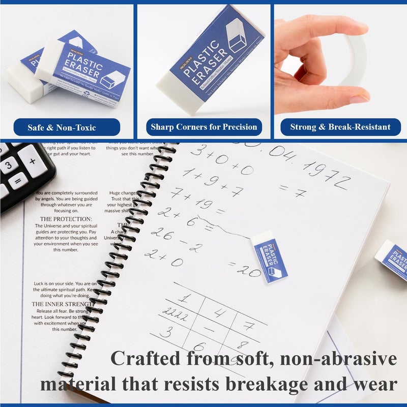 REALZEVA White Vinyl Erasers for Pencils, White Plastic Eraser, 48-Pack Bulk Pencil Erasers for Classroom & School, Kids Classroom Must Haves & Back to School Supplies Eraser. - Image 4